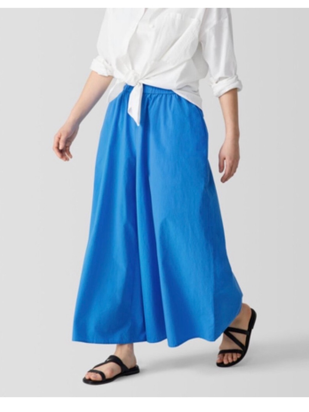 Eileen Fisher Washed Organic Cotton Poplin Wide Leg Skirt Pant Calypso Blue | M
